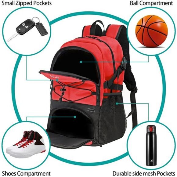 Basketball Backpack Large Gym Bag with Separate Ball holder & Shoes compartment - Picture 4 of 7